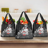 Black Palaka Hawaiian And Japanese Grocery Bag Maneki Neko And Sakura Bloom