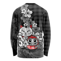 Black Palaka Hawaiian And Japanese Long Sleeve Shirt Maneki Neko And Sakura Bloom