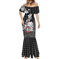 Black Palaka Hawaiian And Japanese Mermaid Dress Maneki Neko And Sakura Bloom