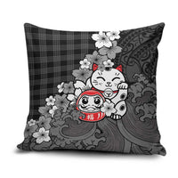 Black Palaka Hawaiian And Japanese Pillow Cover Maneki Neko And Sakura Bloom