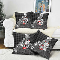 Black Palaka Hawaiian And Japanese Pillow Cover Maneki Neko And Sakura Bloom