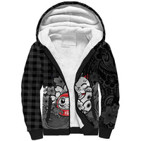 Black Palaka Hawaiian And Japanese Sherpa Hoodie Maneki Neko And Sakura Bloom