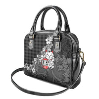 Black Palaka Hawaiian And Japanese Shoulder Handbag Maneki Neko And Sakura Bloom