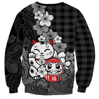 Black Palaka Hawaiian And Japanese Sweatshirt Maneki Neko And Sakura Bloom