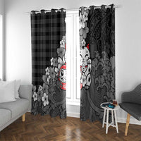 Black Palaka Hawaiian And Japanese Window Curtain Maneki Neko And Sakura Bloom
