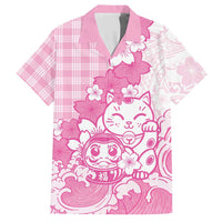 Pink Palaka Hawaiian And Japanese Hawaiian Shirt Maneki Neko And Sakura Bloom