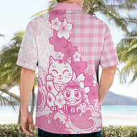 Pink Palaka Hawaiian And Japanese Hawaiian Shirt Maneki Neko And Sakura Bloom