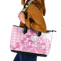 Pink Palaka Hawaiian And Japanese Leather Tote Bag Maneki Neko And Sakura Bloom