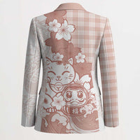 Beige Palaka Hawaiian And Japanese Blazer Maneki Neko And Sakura Bloom DT05 - Polynesian Pride