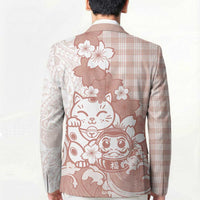 Beige Palaka Hawaiian And Japanese Blazer Maneki Neko And Sakura Bloom DT05 - Polynesian Pride