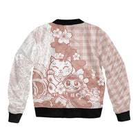 Beige Palaka Hawaiian And Japanese Bomber Jacket Maneki Neko And Sakura Bloom DT05 - Polynesian Pride