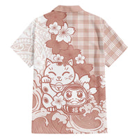 Beige Palaka Hawaiian And Japanese Hawaiian Shirt Maneki Neko And Sakura Bloom