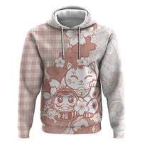 Beige Palaka Hawaiian And Japanese Zip Hoodie Maneki Neko And Sakura Bloom DT05 Pullover Hoodie Beige - Polynesian Pride