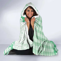 Green Palaka Hawaiian And Japanese Hooded Blanket Maneki Neko And Sakura Bloom