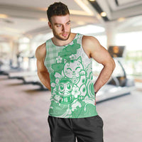 Green Palaka Hawaiian And Japanese Men Tank Top Maneki Neko And Sakura Bloom