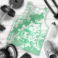 Green Palaka Hawaiian And Japanese Men Tank Top Maneki Neko And Sakura Bloom