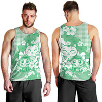 Green Palaka Hawaiian And Japanese Men Tank Top Maneki Neko And Sakura Bloom