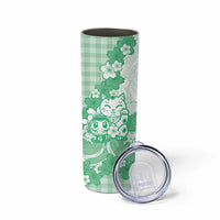 Green Palaka Hawaiian And Japanese Skinny Tumbler Maneki Neko And Sakura Bloom DT05 - Polynesian Pride