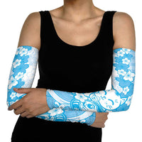 Blue Palaka Hawaiian And Japanese Arm Sleeves Maneki Neko And Sakura Bloom