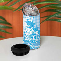 Blue Palaka Hawaiian And Japanese 4 in 1 Can Cooler Tumbler Maneki Neko And Sakura Bloom DT05 - Polynesian Pride