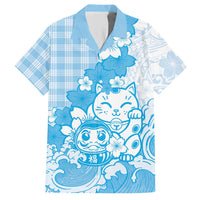 Blue Palaka Hawaiian And Japanese Hawaiian Shirt Maneki Neko And Sakura Bloom
