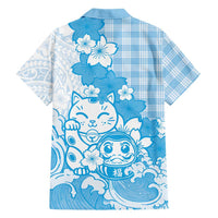 Blue Palaka Hawaiian And Japanese Hawaiian Shirt Maneki Neko And Sakura Bloom