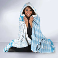 Blue Palaka Hawaiian And Japanese Hooded Blanket Maneki Neko And Sakura Bloom