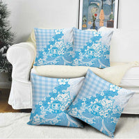 Blue Palaka Hawaiian And Japanese Pillow Cover Maneki Neko And Sakura Bloom