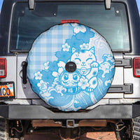 Blue Palaka Hawaiian And Japanese Spare Tire Cover Maneki Neko And Sakura Bloom