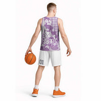 Purple Palaka Hawaiian And Japanese Basketball Jersey Maneki Neko And Sakura Bloom