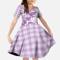 Purple Palaka Hawaiian And Japanese Family Matching Off Shoulder Maxi Dress and Hawaiian Shirt Maneki Neko And Sakura Bloom DT05 Daughter's Dress Purple - Polynesian Pride
