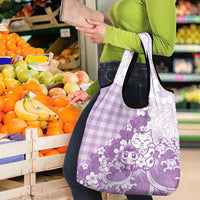 Purple Palaka Hawaiian And Japanese Grocery Bag Maneki Neko And Sakura Bloom