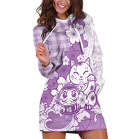 Purple Palaka Hawaiian And Japanese Hoodie Dress Maneki Neko And Sakura Bloom DT05 Purple - Polynesian Pride