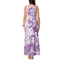 Purple Palaka Hawaiian And Japanese Tank Maxi Dress Maneki Neko And Sakura Bloom