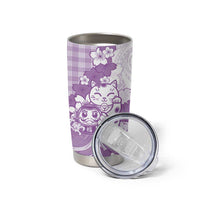 Purple Palaka Hawaiian And Japanese Tumbler Cup Maneki Neko And Sakura Bloom