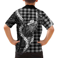 Black Hawaii Palaka Cowboy Turtle Family Matching Off The Shoulder Long Sleeve Dress and Hawaiian Shirt Hawaiian Paniolo Puakenikeni Maile Lei DT05 - Polynesian Pride
