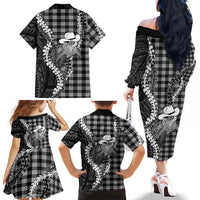Black Hawaii Palaka Cowboy Turtle Family Matching Off The Shoulder Long Sleeve Dress and Hawaiian Shirt Hawaiian Paniolo Puakenikeni Maile Lei DT05 - Polynesian Pride