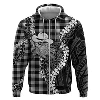 Black Hawaii Palaka Cowboy Turtle Hoodie Hawaiian Paniolo Puakenikeni Maile Lei DT05 Zip Hoodie Black - Polynesian Pride