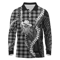 Black Hawaii Palaka Cowboy Turtle Long Sleeve Polo Shirt Hawaiian Paniolo Puakenikeni Maile Lei