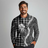 Black Hawaii Palaka Cowboy Turtle Long Sleeve Polo Shirt Hawaiian Paniolo Puakenikeni Maile Lei