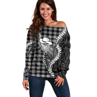 Black Hawaii Palaka Cowboy Turtle Off Shoulder Sweater Hawaiian Paniolo Puakenikeni Maile Lei DT05 Women Black - Polynesian Pride