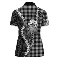 Black Hawaii Palaka Cowboy Turtle Women Polo Shirt Hawaiian Paniolo Puakenikeni Maile Lei