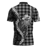 Black Hawaii Palaka Cowboy Turtle Zipper Polo Shirt Hawaiian Paniolo Puakenikeni Maile Lei