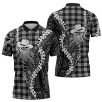 Black Hawaii Palaka Cowboy Turtle Zipper Polo Shirt Hawaiian Paniolo Puakenikeni Maile Lei