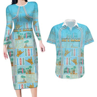 Custom Hawaii Surfing Couples Matching Long Sleeve Bodycon Dress and Hawaiian Shirt He'e Nalu DT05 Blue - Polynesian Pride