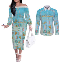 Custom Hawaii Surfing Couples Matching Off The Shoulder Long Sleeve Dress and Long Sleeve Button Shirt He'e Nalu