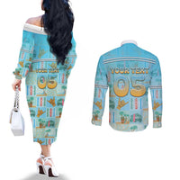 Custom Hawaii Surfing Couples Matching Off The Shoulder Long Sleeve Dress and Long Sleeve Button Shirt He'e Nalu