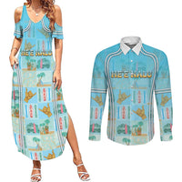 Custom Hawaii Surfing Couples Matching Summer Maxi Dress and Long Sleeve Button Shirt He'e Nalu