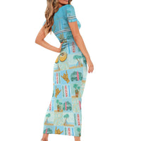 Custom Hawaii Surfing Family Matching Short Sleeve Bodycon Dress and Hawaiian Shirt He'e Nalu