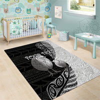 Personalised New Zealand Father's Day Area Rug Papa Kiwi Bird Tribal Pattern